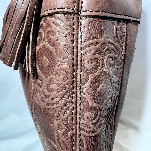 The Sak Collection-Brown Leather Embossed Floral Sides-Black/Pink inside-Phone - Picture 5 of 15